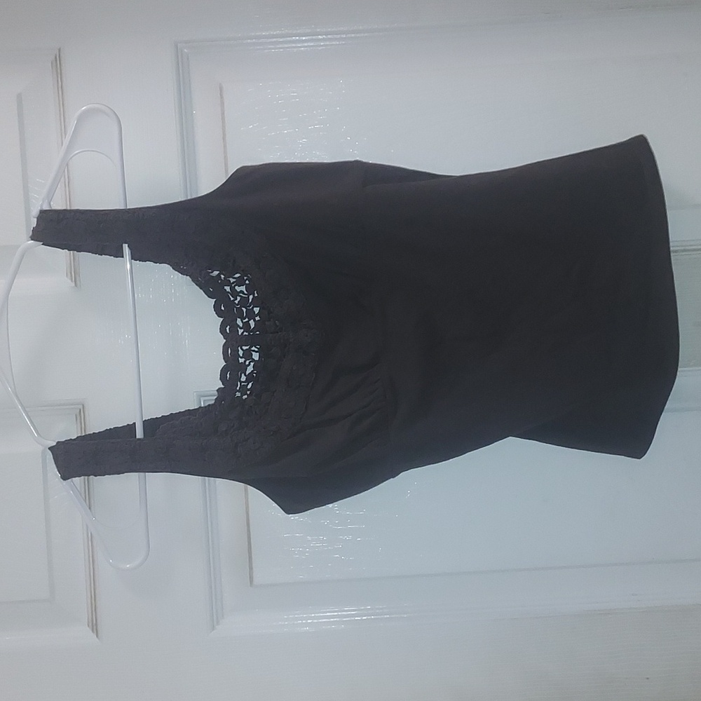 Bisou Bisou brand brown tank top with woven/lace neckline